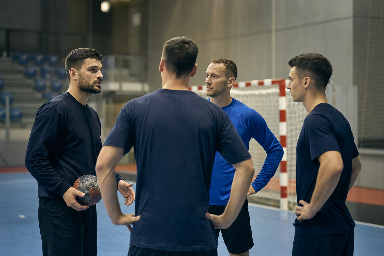 Handballspieler kurz vor dem Siebenmeter mit klarem Fokus