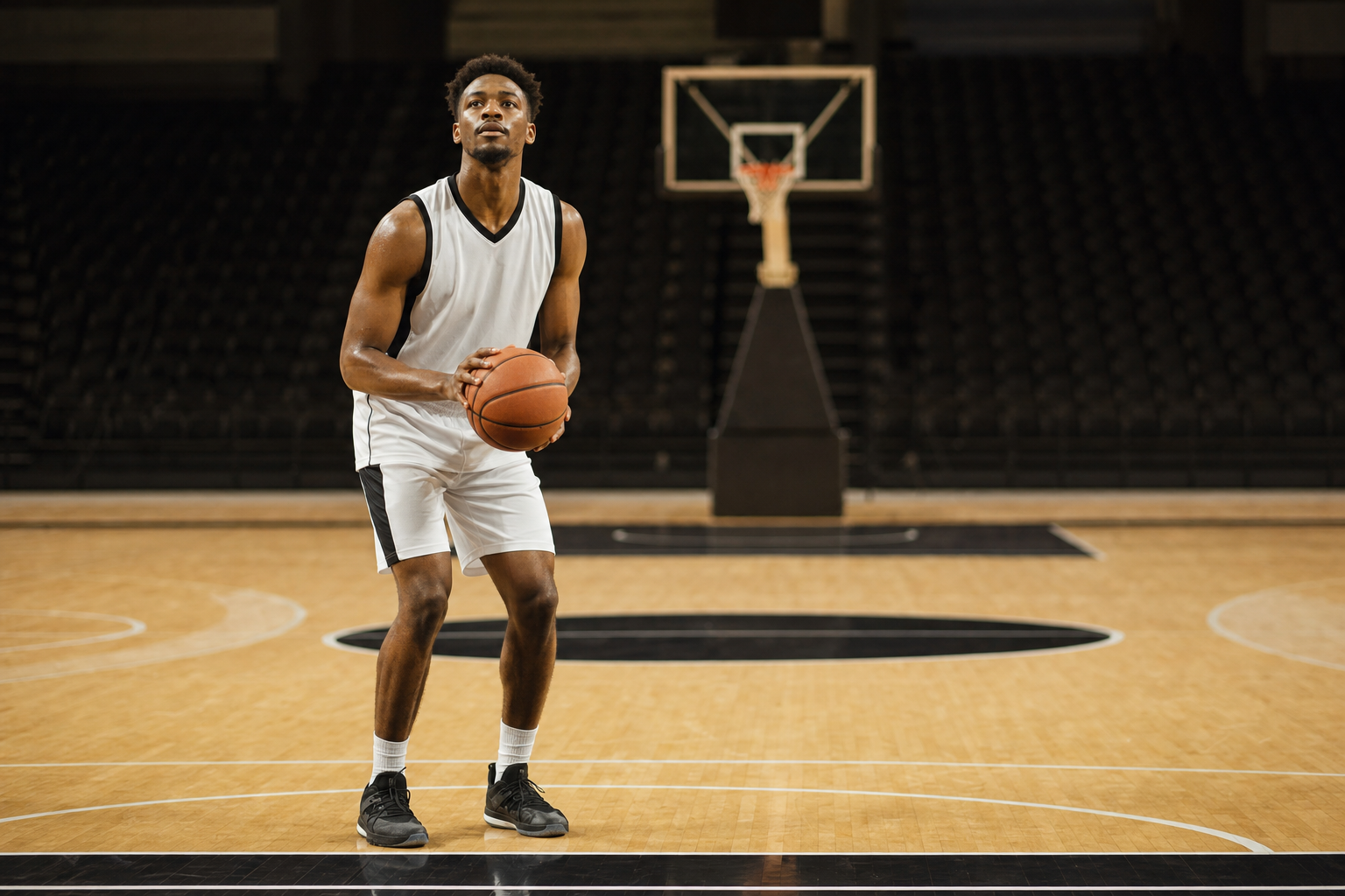 Basketballspieler in konzentrierter Freiwurfsituation